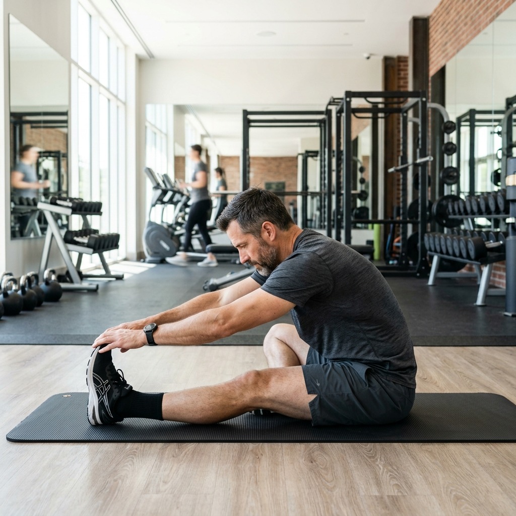 Man stretching in gym